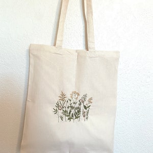Embroidered wildflower Tote Bag, Embroidery wildflower floral Tote, Flower Canvas Bag, Simple Minimalistic Design Canvas Bag,Canvas Tote Bag