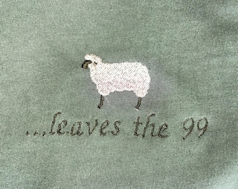 embroidered t-shirt, embroidered custom colors tshirt, comfort colors, embroidered christainshirt, comfort colors tee, sheep leaves the 99
