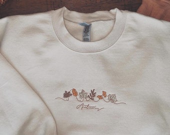 Autumn Embroidered Crewneck, Autumn leaves crewneck, autumn pullover, autumn simple crewneck, minimalist fall sweatshirt, thanksgiving