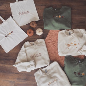 fall totes, fall tote, fall embroidered tote, fall embroidery tote, fall leaves embroidered tote, fall pumpkins embroidered tote image 3
