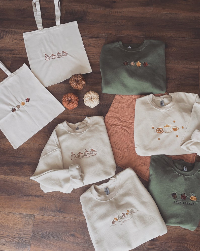 fall totes, fall tote, fall embroidered tote, fall embroidery tote, fall leaves embroidered tote, fall pumpkins embroidered tote image 3