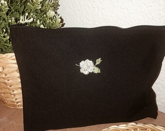 Embroidered Makeup Bag, Embroidered cosmetic bag, embroidered zipper pouch, flowers bag, floral makeup bag, travel case pouch, natural bag