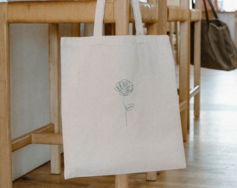 Embroidered Rose Tote Bag, Hot girl summer tote, Rose Flower Canvas Bag, Simple Minimalistic Design Canvas Bag, Canvas Tote Bag
