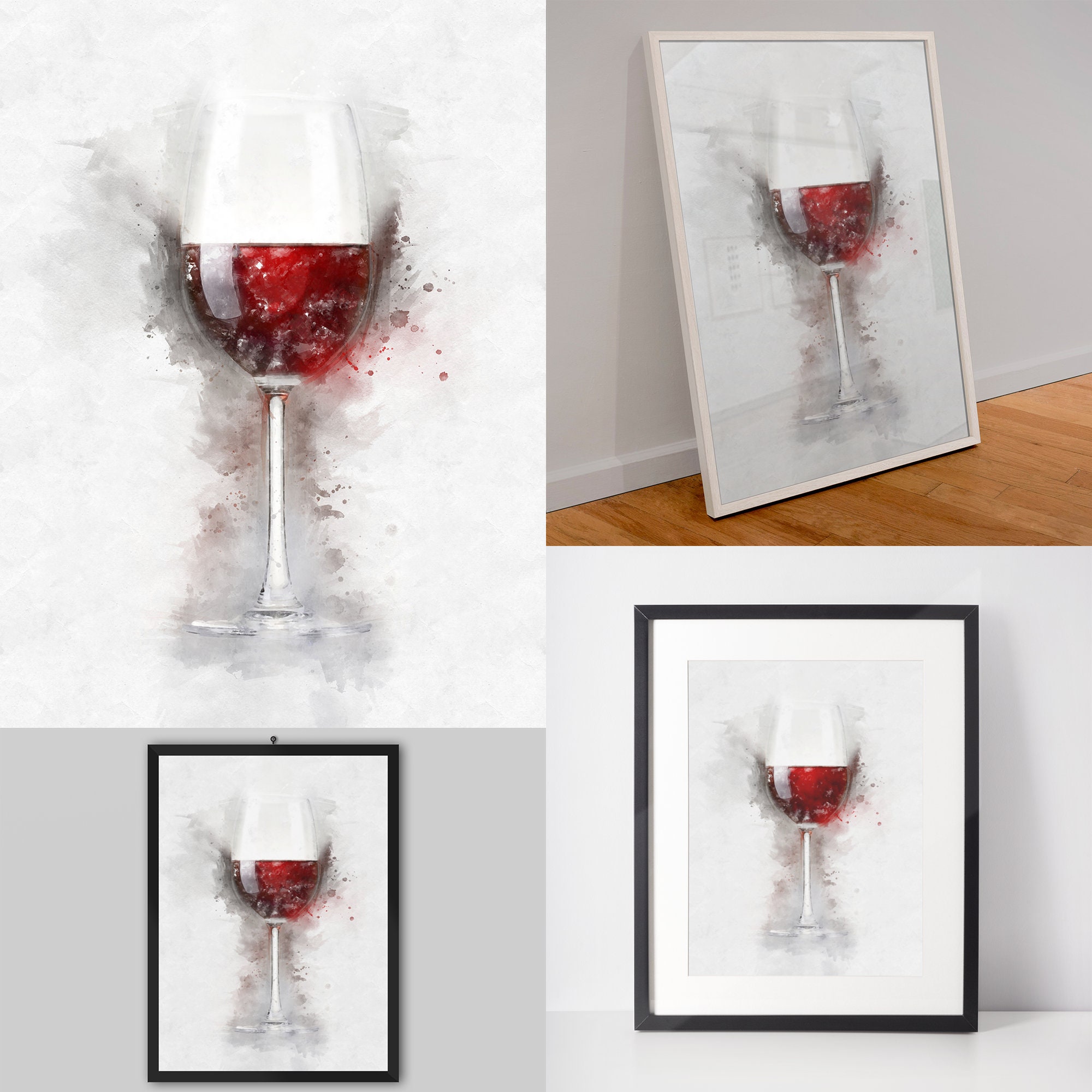 Wine Glass Watercolour Painting Prints Red White Glasses Set Etsy