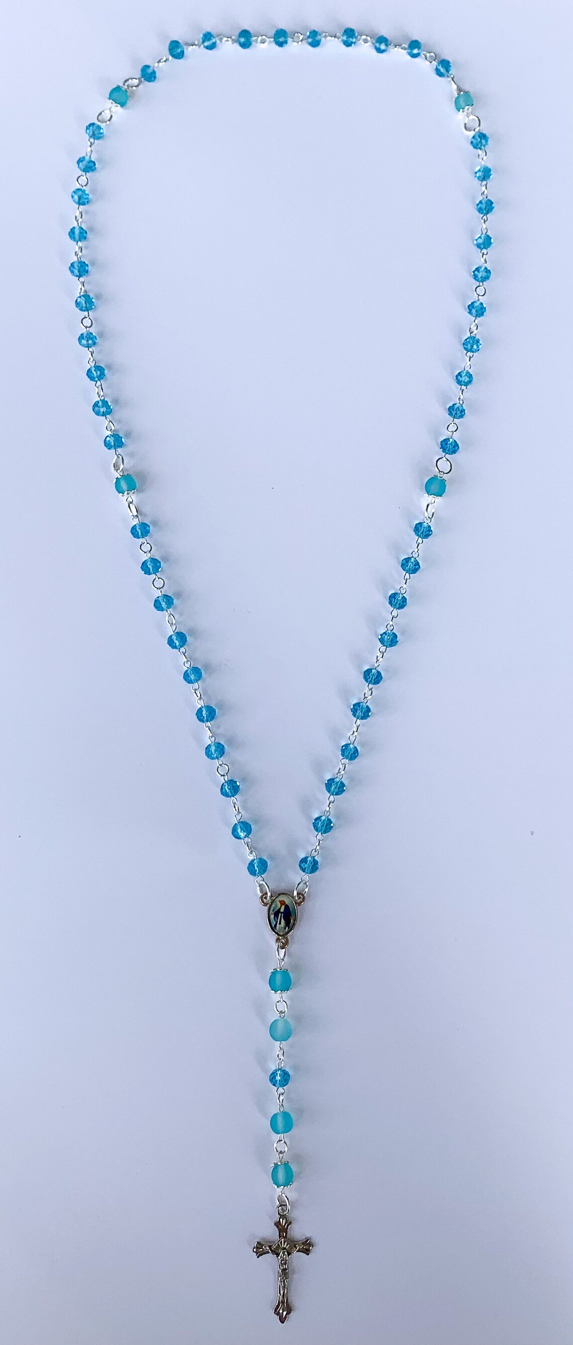 Catholic Rosary Blue Beads Handmade Rosary 925 Sterling Silver Rosary