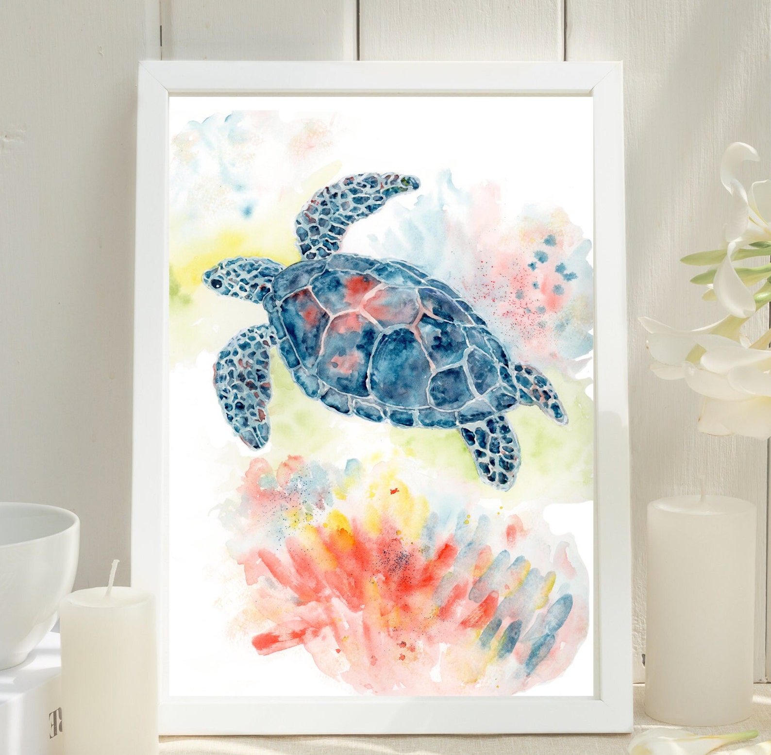 Watercolor Sea Turtle Art Print: Coastal Wall Decor - Etsy