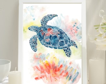 Watercolor Sea Turtle Art Print: Coastal Wall Decor