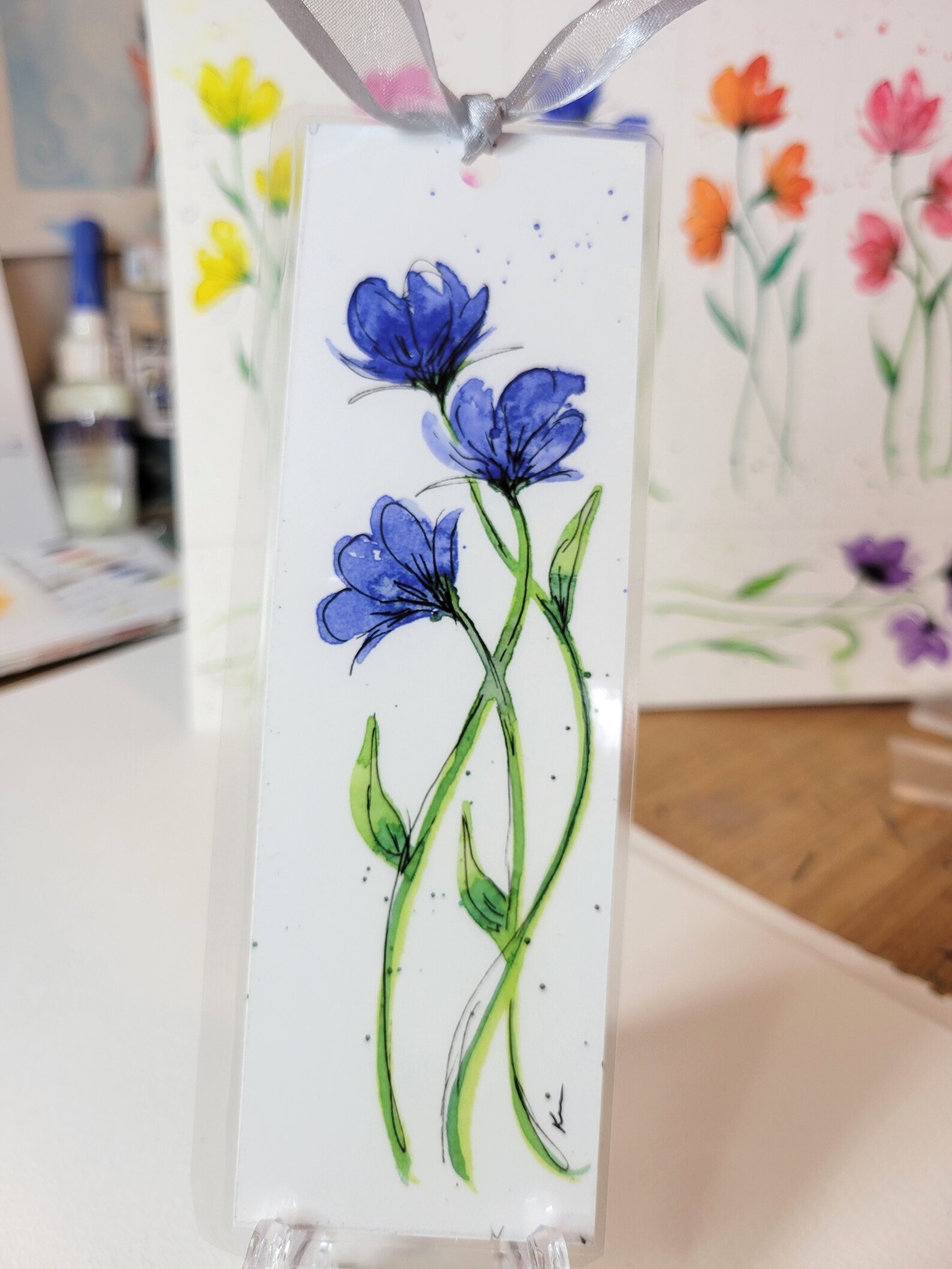 Watercolor Poppies Bookmarks Laminated Original Art Prints Lined Art