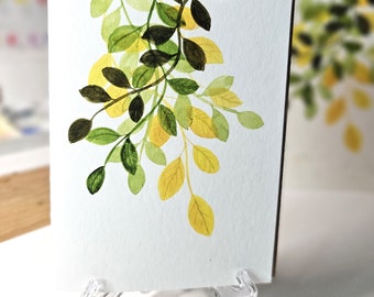 Watercolor Botanical Notecards: Lemon Yellow Leaves, Blank Stationery Set