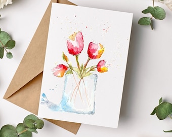 Blue Tulip Notecards: Watercolor Floral Stationery Set - Etsy
