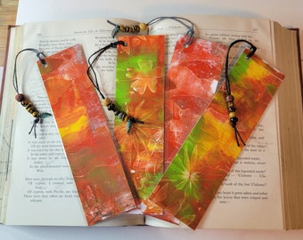 Abstract Painted Bookmarks | Original Painted Book Marks with Beaded Tassel | Grunge abstract design| Unique one of a kind painted bookmarks