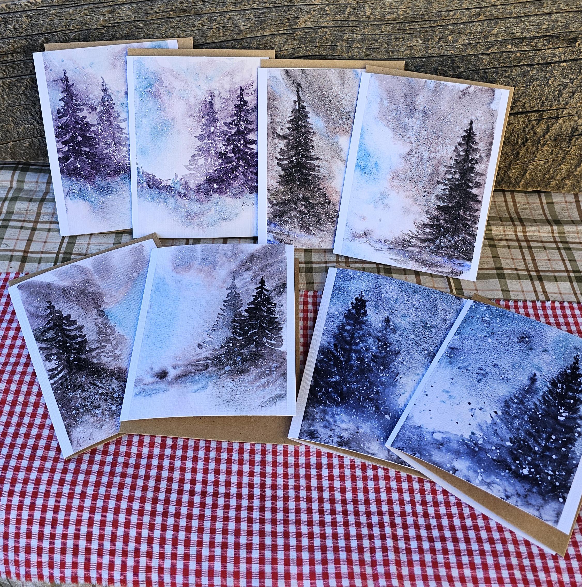 Winter Snow Scene Christmas Cards| Abstract Trees| Snowy Sky Art Prints ...