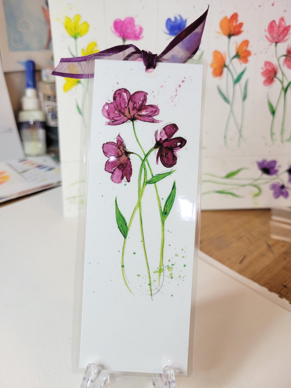 Watercolor Poppies Bookmarks Laminated Original Art Prints Lined Art