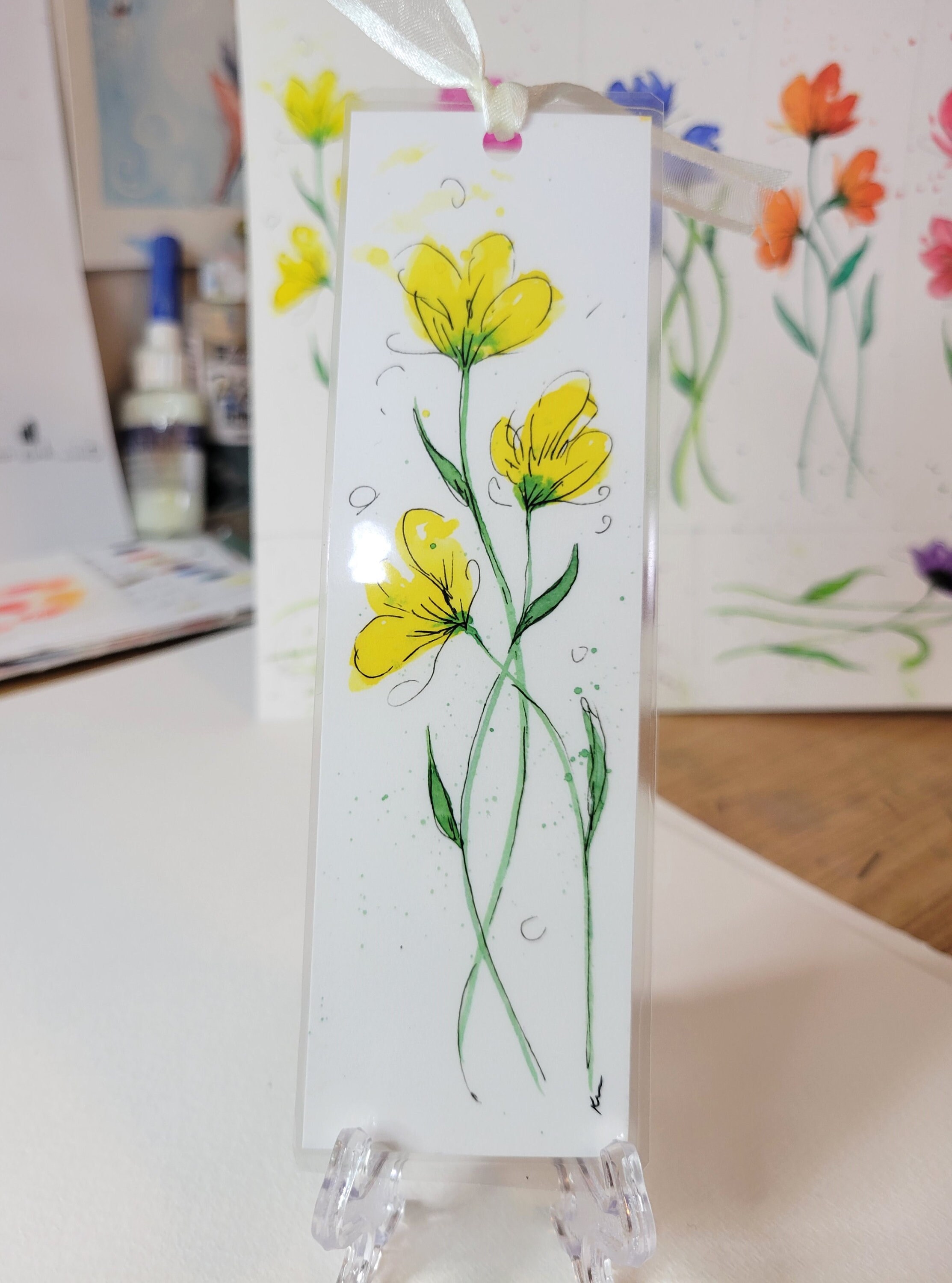 Watercolor Poppies Bookmarks Laminated Original Art Prints Lined Art