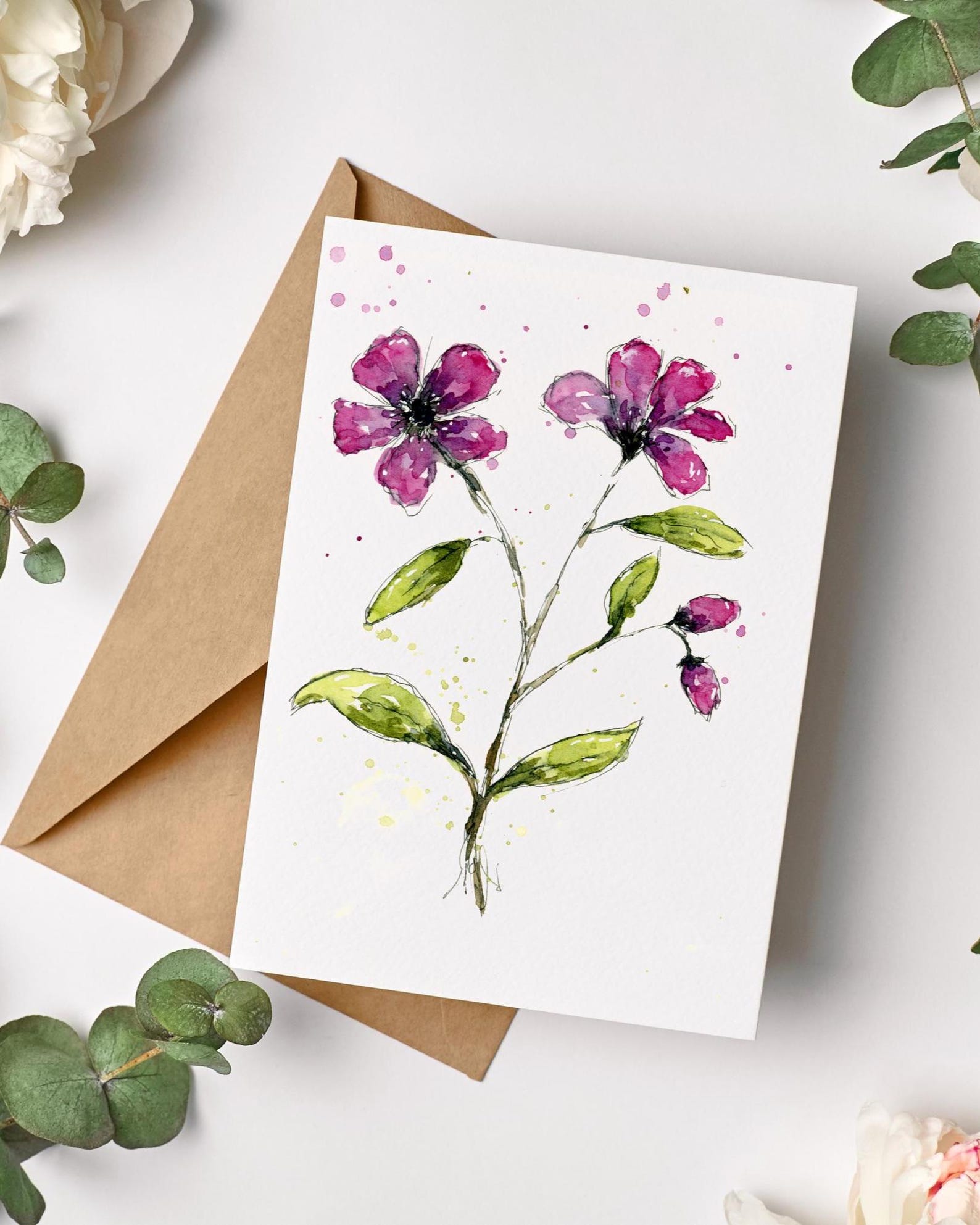 Watercolor Floral Note Cards Set of 8, Pinks Orange Peach Flower Art ...