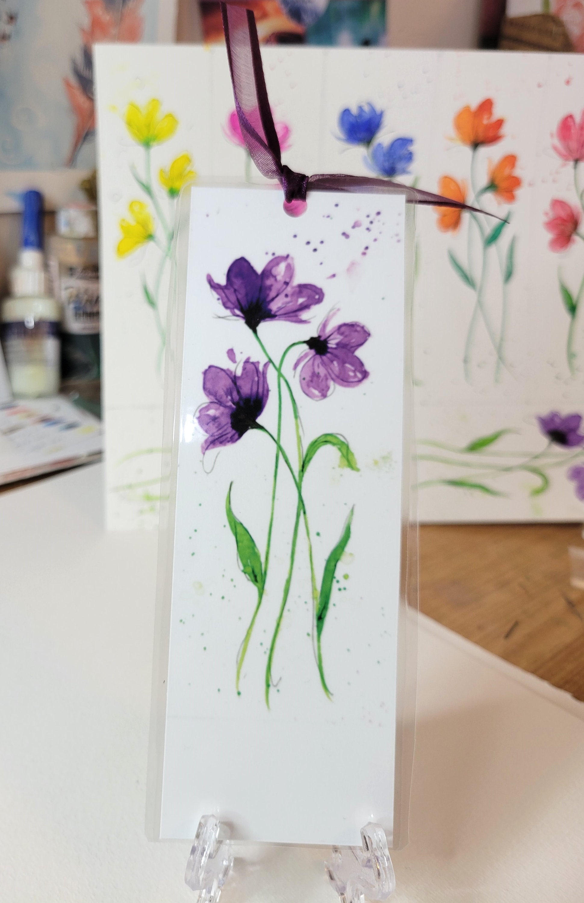 Watercolor Poppies Bookmarks Laminated Original Art Prints Lined Art