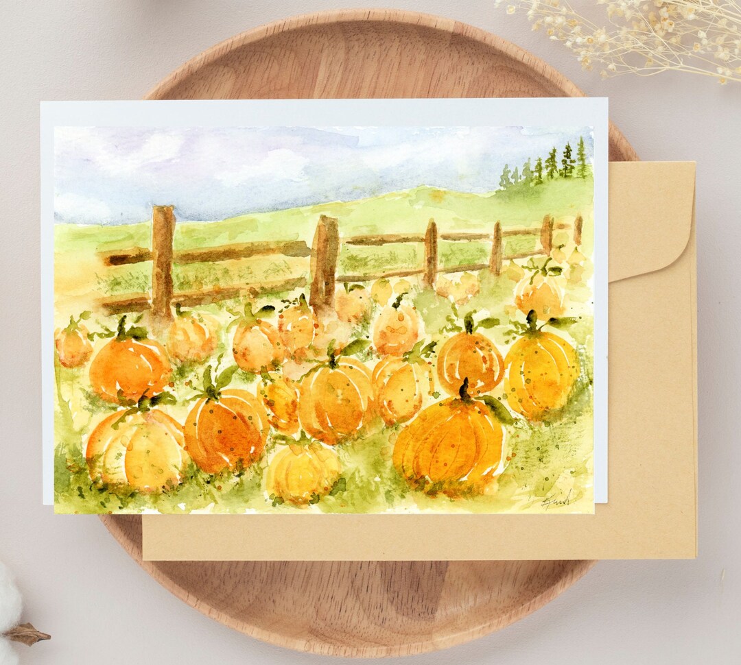 Watercolor Pumpkin Patch Note Cards: Fall Stationery Set - Etsy