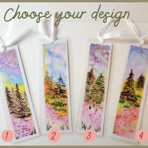 Watercolor Bookmarks | Forest Pine Trees | Nothern Lights | Laminated | Original Art Prints | Nature Lover Gift | Mountain Landscape Art