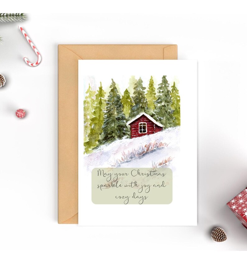 Watercolor Winter Scene Christmas Cards, Holiday Greeting Note Cards ...