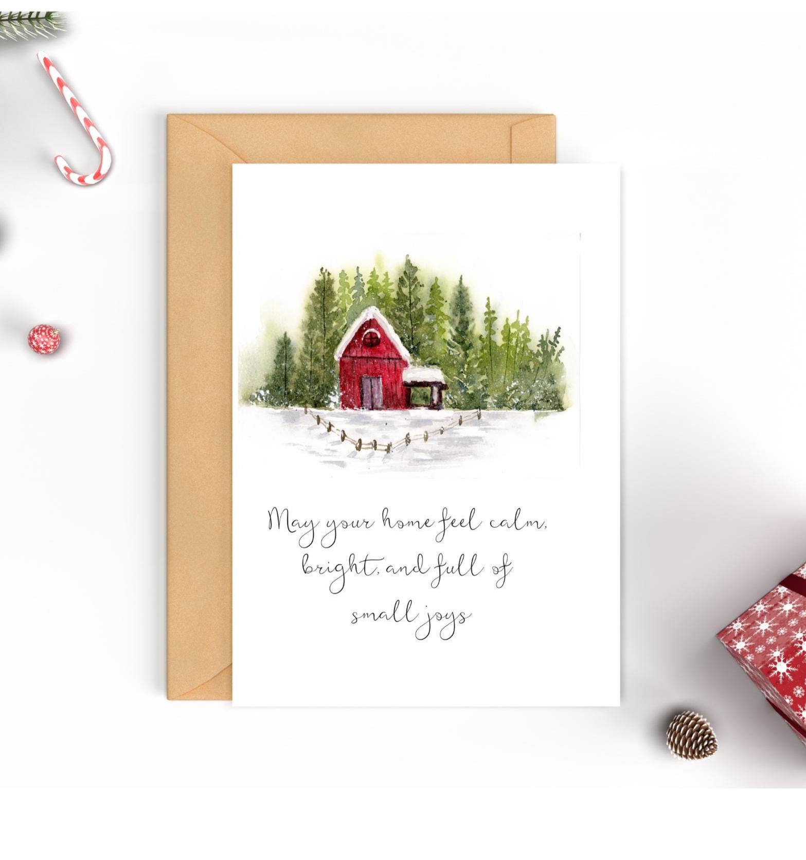 Watercolor Winter Scene Christmas Cards, Holiday Greeting Note Cards ...