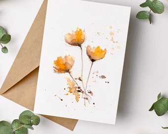 Watercolor Flowers Greeting Cards | Floral Notecards | Blank Stationery Card Set with Envelopes | Abstract Orange and Lavender Flowers