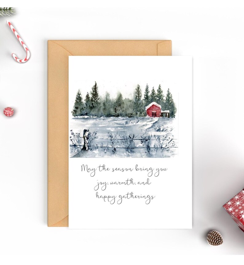 Watercolor Winter Scene Christmas Cards, Holiday Greeting Note Cards ...