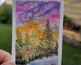 Hand-Painted ACEO Art Card: Nature Inspired Miniature Watercolor Landscape