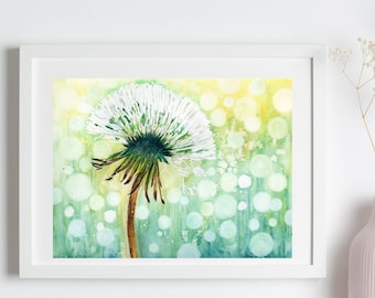 Watercolor Dandelion Art Print: Abstract Bokeh Floral Wall Art