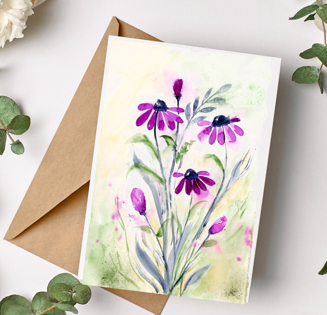 Watercolor Coneflower Notecards: Floral Stationery Set of 8 - Etsy
