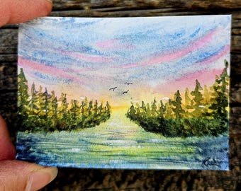 Hand-Painted ACEO Art Card: Nature Inspired Miniature Watercolor Landscape