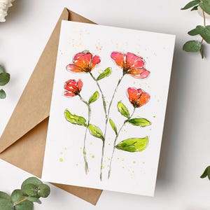 Watercolor Floral Note Cards Set of 8, Pinks Orange Peach Flower Art ...