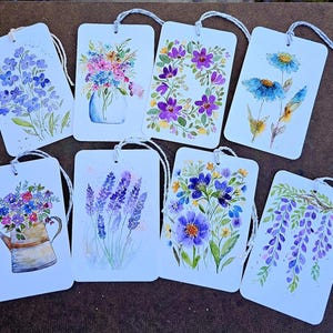 Floral Gift Tags |Prints from Original Paintings |Set of 8 watercolor Floral Tags with decorative hanger| 2.75x 4.25&quot; |Everyday Gift Tags