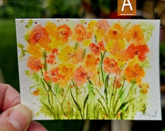 Hand-Painted Wildflower ACEO: Miniature Watercolor Art Card (2.5x3.5 Original Artwork)