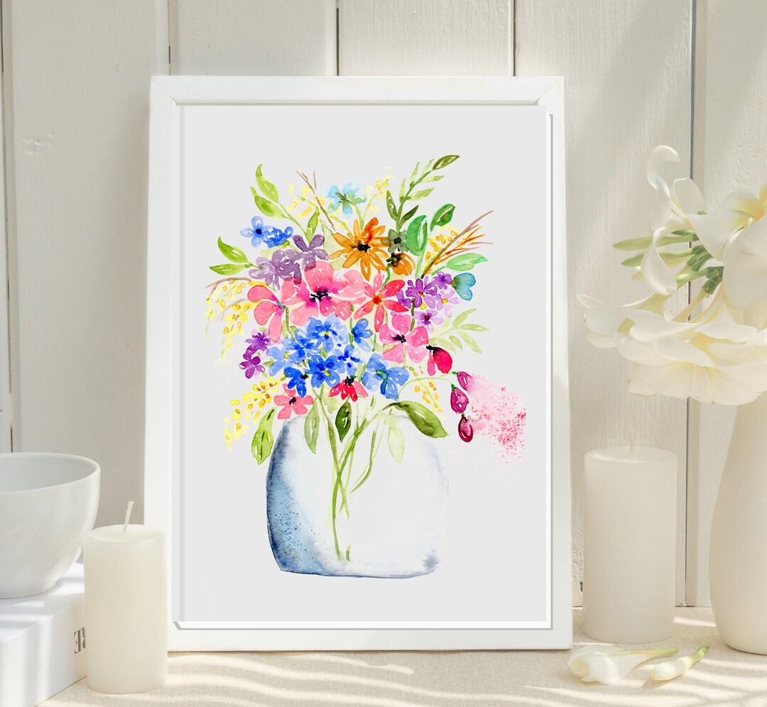 Watercolor Flower Art Print: Hand-painted Floral Bouquet - Etsy