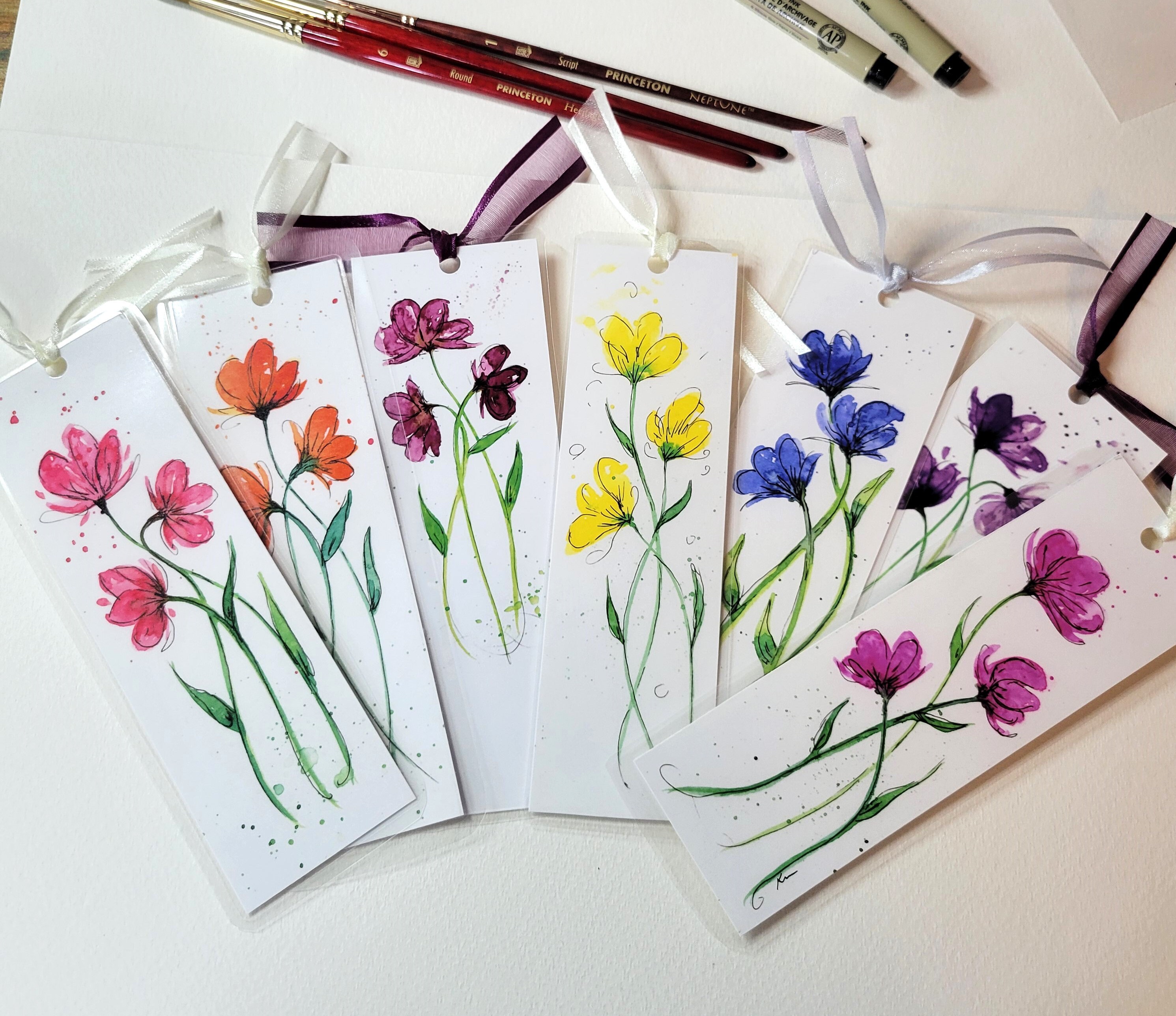 Watercolor Poppies Bookmarks Laminated Original Art Prints Lined Art