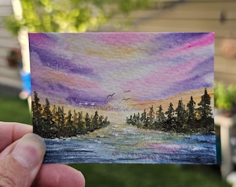 Hand-Painted ACEO Art Card: Original Watercolor Landscape Miniature