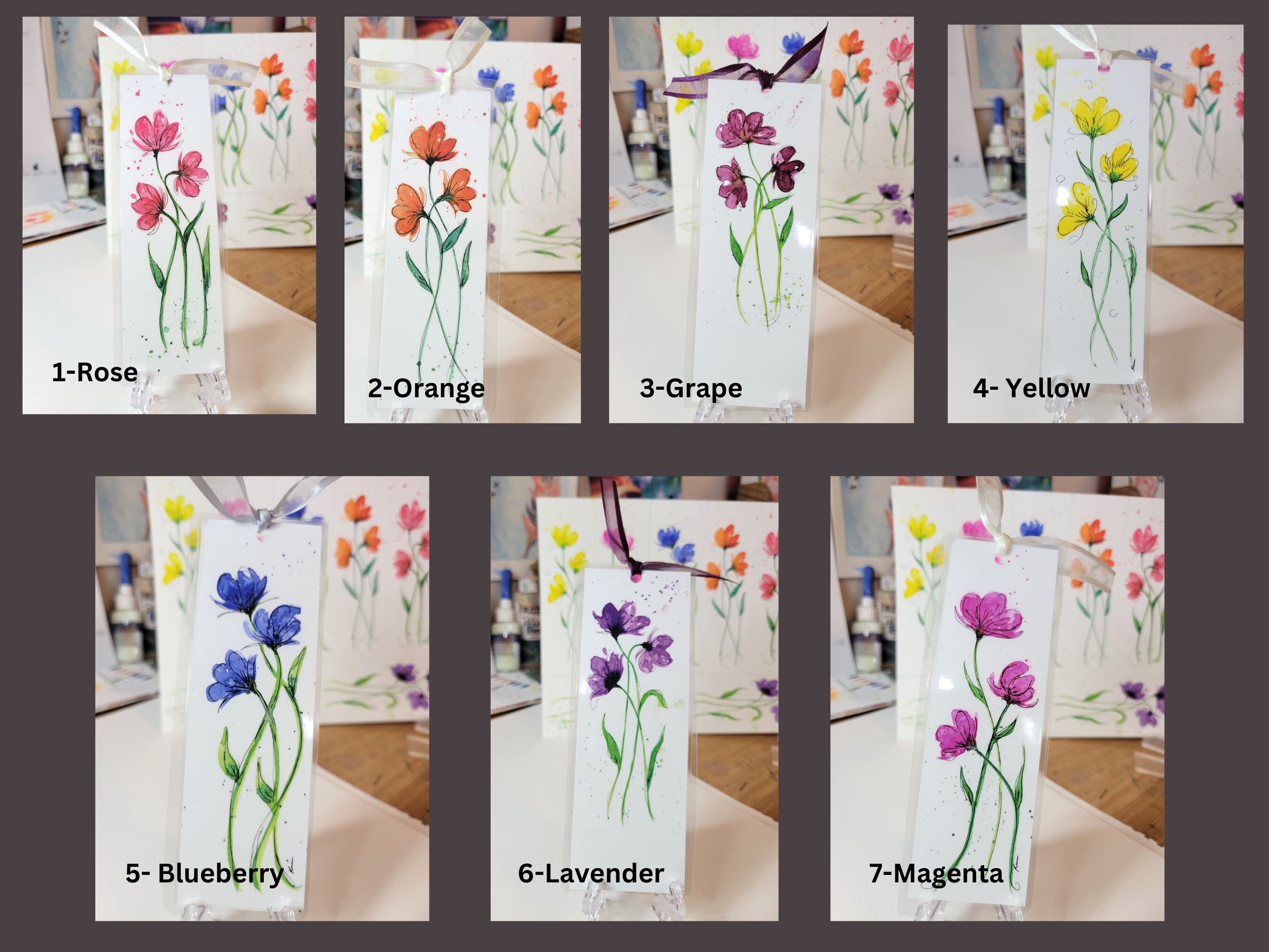 Watercolor Poppies Bookmarks Laminated Original Art Prints Lined Art