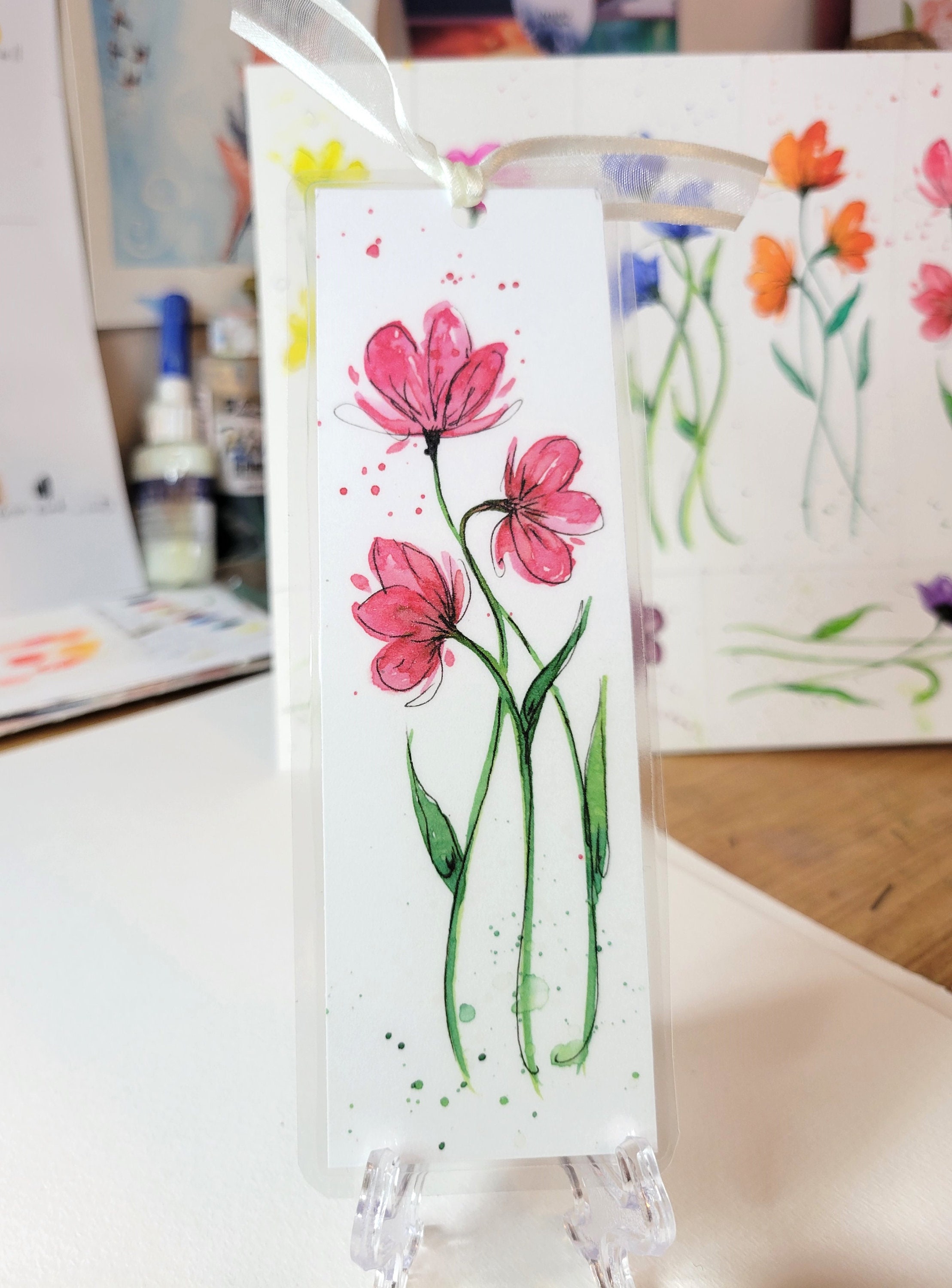 Watercolor Poppies Bookmarks Laminated Original Art Prints Lined Art