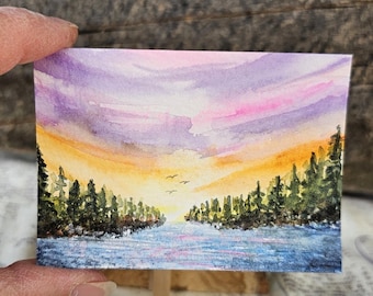 Hand-Painted ACEO Art Card: Nature Inspired Miniature Watercolor Landscape