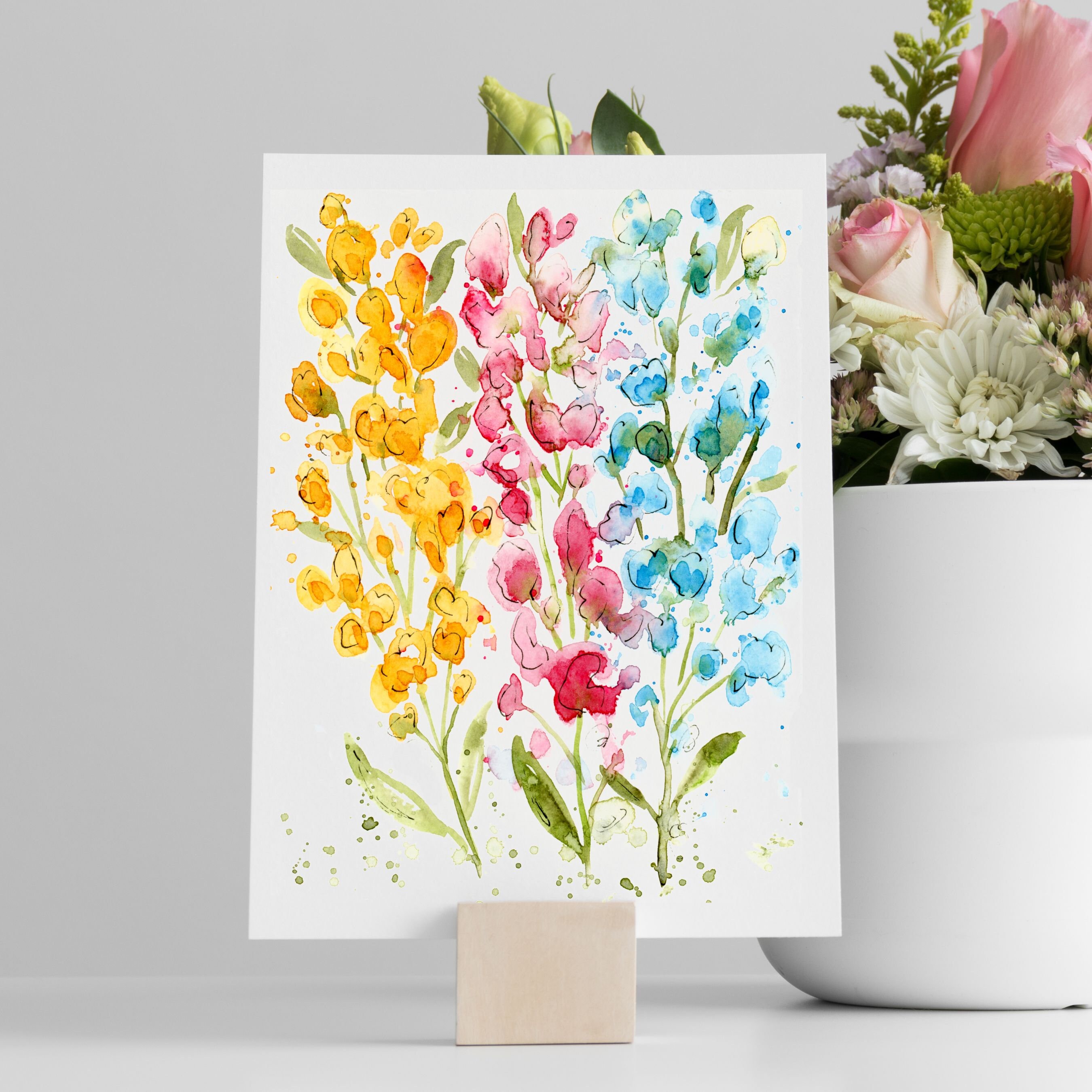Watercolor Flower Notecards: Handmade Stationery Set of 8 - Etsy