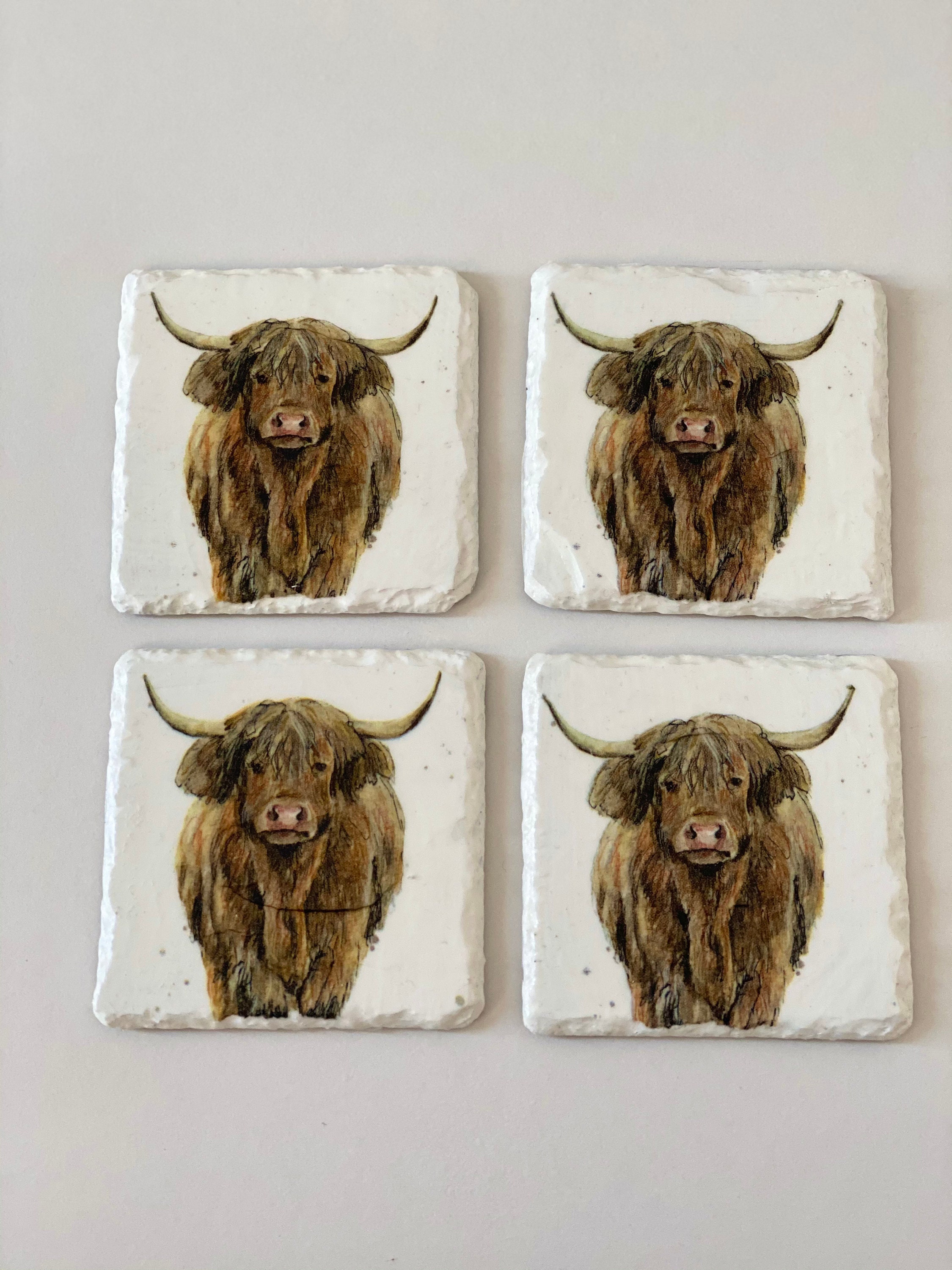 Highland Cow Coaster set of 4 Etsy