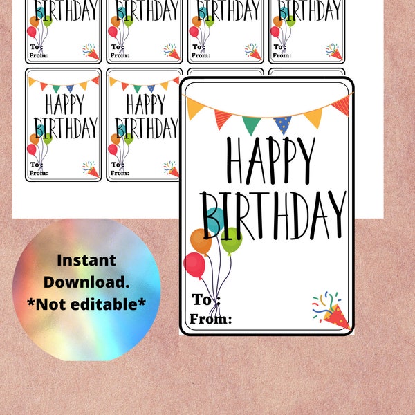 Happy Birthday Gift Tags Printable, Birthday Gift Tags Printable, Gift Tag Labels, Gift Wrapping Tags, Colorful Tag, Birthday, Digital