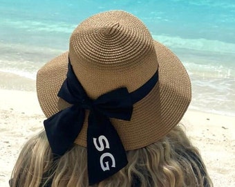 Personalised Straw Hat // Honeymoon hat, Newly wed gift, Bride to be sun hat, Initials holiday hat, Hen do gift, Honeymoon gift, Cute girly