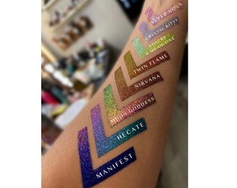 Colección de sombras de ojos líquidas fundidas multicromáticas, maquillaje multicromo, sombra de ojos duocromo, cambio de color, sombra de ojos camaleón, holográfica