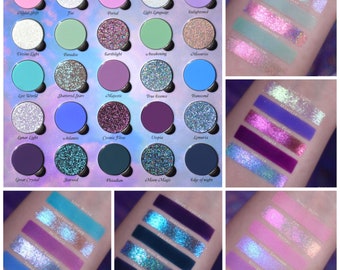 Lands of Enchantment Eyeshadow Palette, multi chrome eyeshadow, duochrome indie brand makeup, eyeshadow pallet, sparkly holographic make up