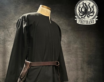 Black knee-length cotton tunic "Avena" for LARP, Vikings, medieval markets | Unisex