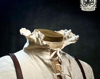 Shirt with ruffled collar “Imperialis” – historical cotton shirt for mercenaries, pirates, Renaissance | natural white