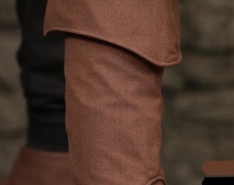 Ghette/copristivali in tessuto "Silvan" in tela | Ghette LARP marroni e nere | Protezione medievale per le gambe | Rievocazione storica | Abbigliamento