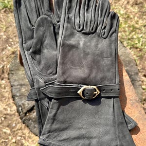 Soft leather gloves with nubuck leather cuffs "Ulex", LARP gloves, medieval market, clothing | brown, black image 7