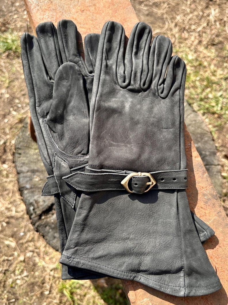 Soft leather gloves with nubuck leather cuffs "Ulex", LARP gloves, medieval market, clothing | brown, black image 7
